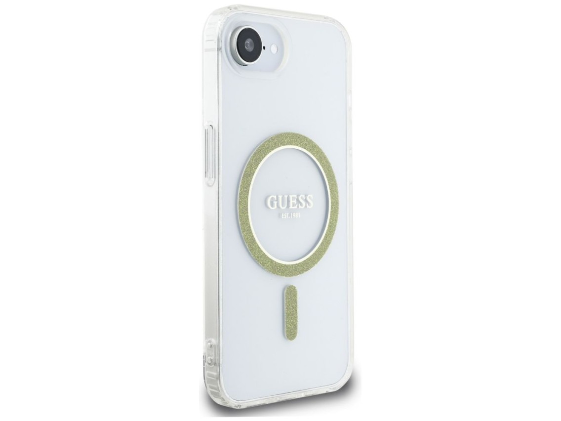 Capa Guess IML Glitter Circle MagSafe para iPhone 16e - Transparente