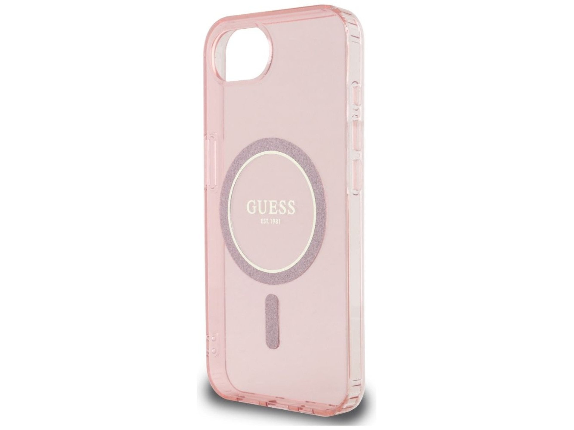 Capa Guess IML Glitter Circle MagSafe para iPhone 16e - rosa