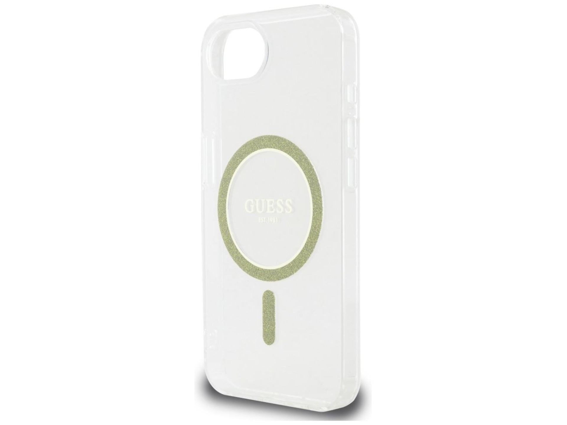 Capa Guess IML Glitter Circle MagSafe para iPhone 16e - Transparente