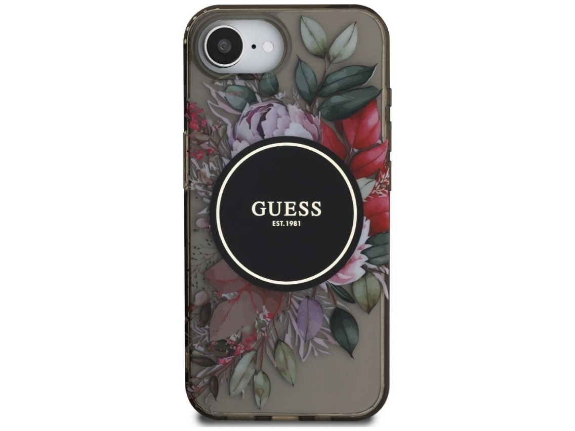 Capa Guess IML Flowers MagSafe para iPhone 16e - Preta