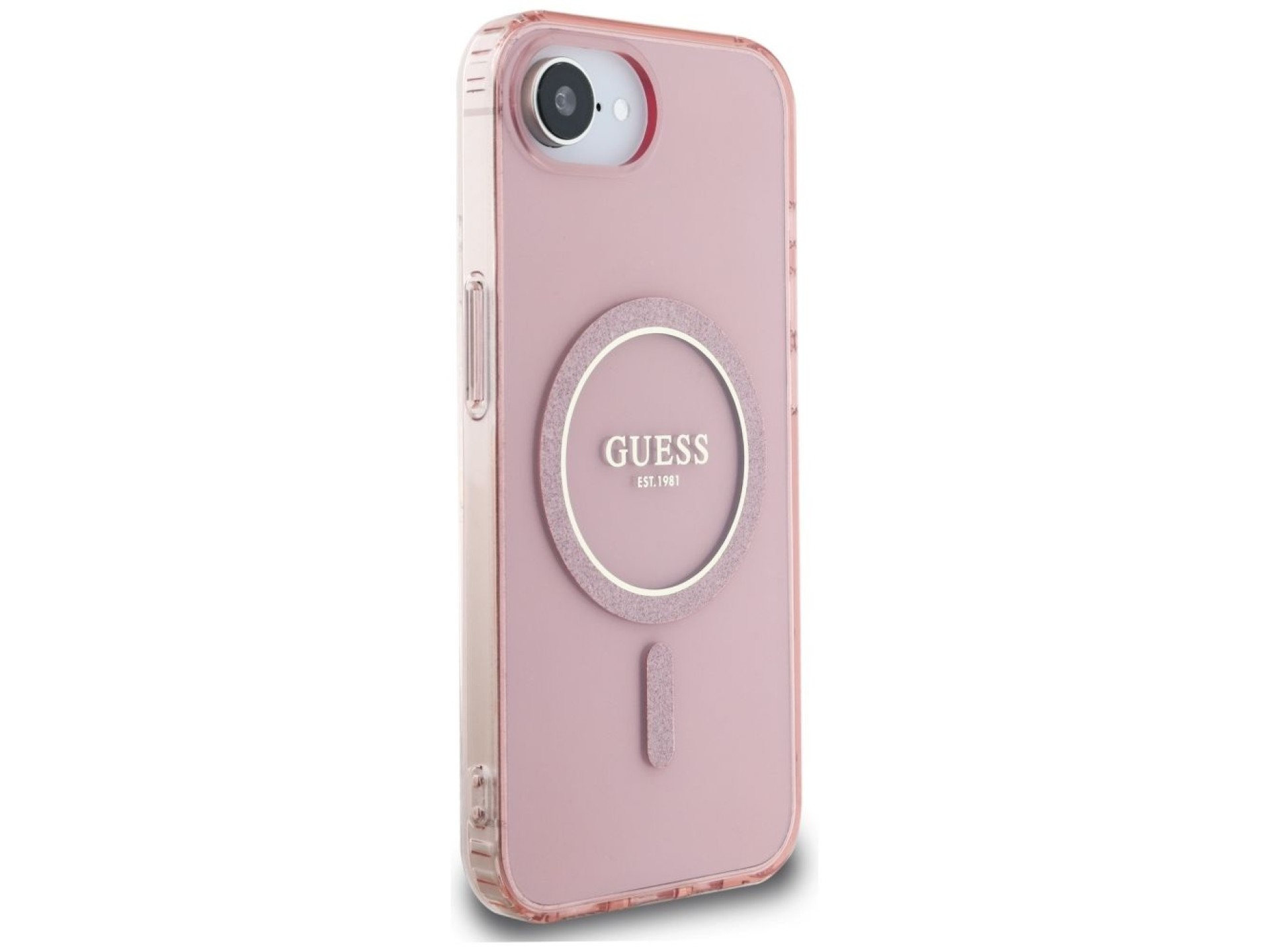 Capa Guess IML Glitter Circle MagSafe para iPhone 16e - rosa