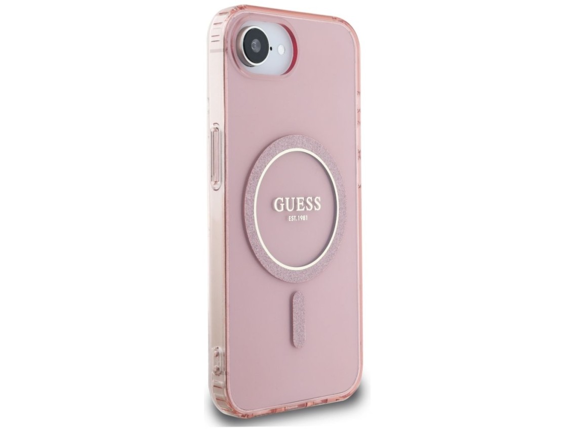 Capa Guess IML Glitter Circle MagSafe para iPhone 16e - rosa