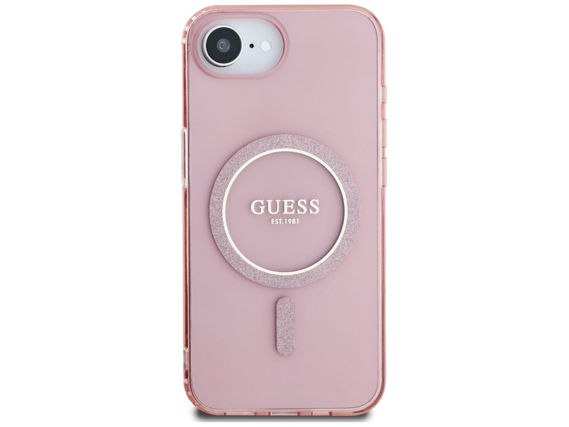 Capa Guess IML Glitter Circle MagSafe para iPhone 16e - rosa