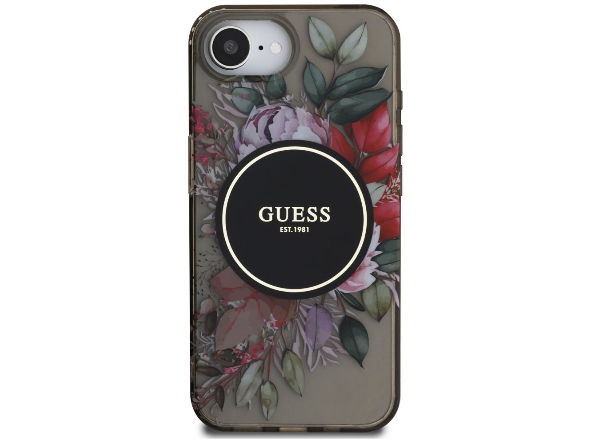 Capa Guess IML Flowers MagSafe para iPhone 16e - Preta