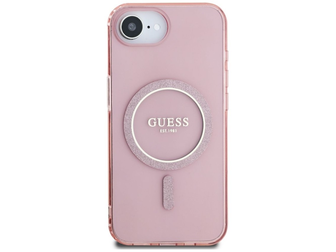 Capa Guess IML Glitter Circle MagSafe para iPhone 16e - rosa