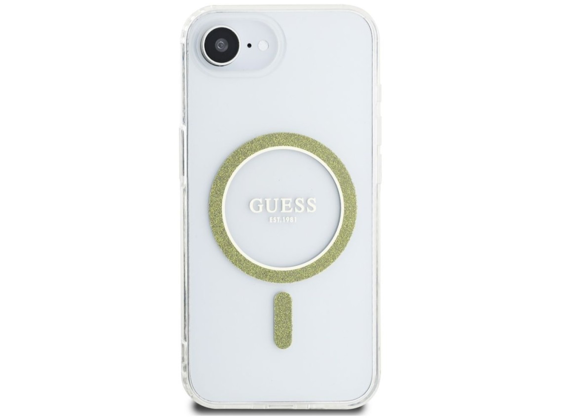 Capa Guess IML Glitter Circle MagSafe para iPhone 16e - Transparente