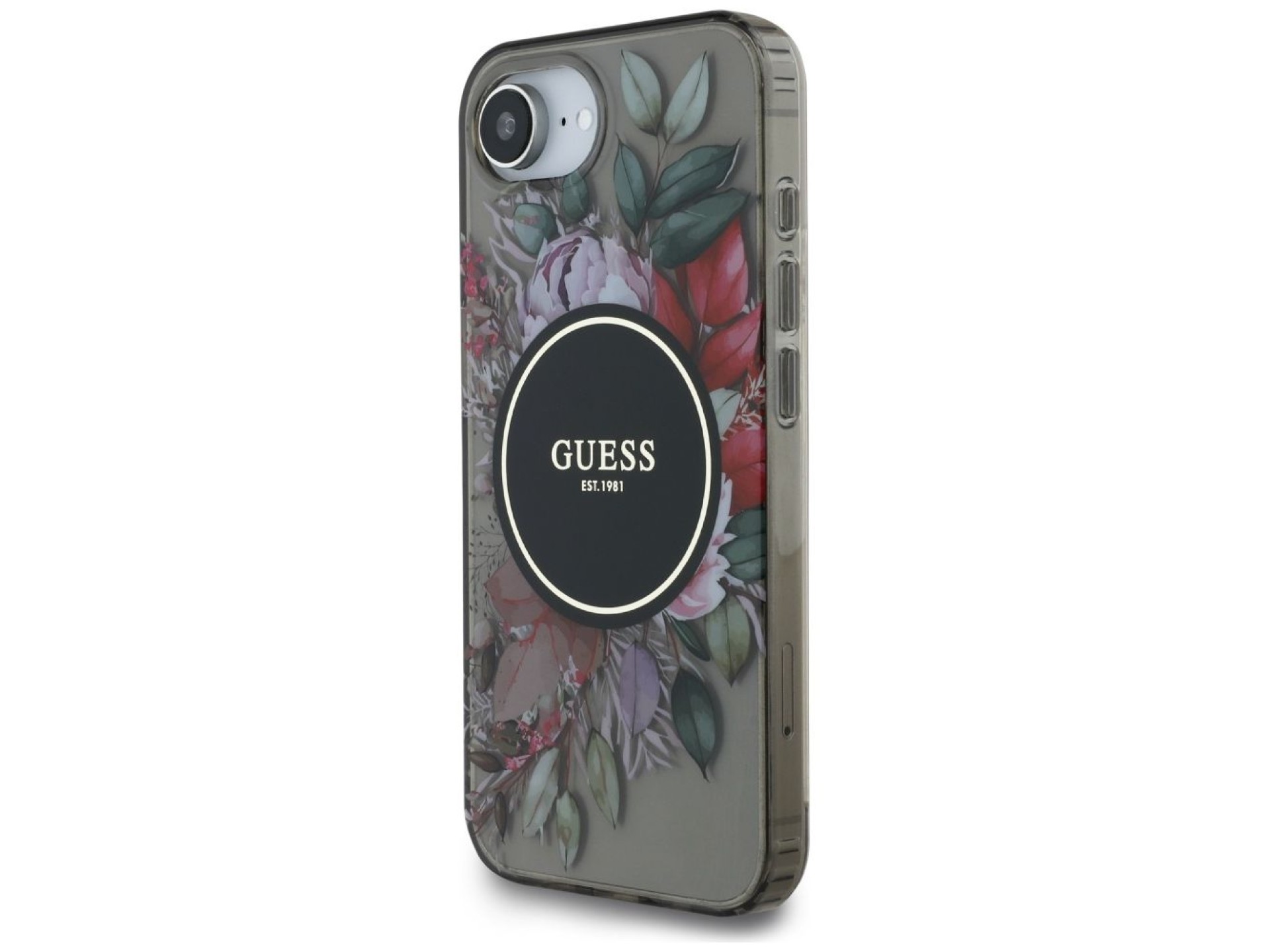 Capa Guess IML Flowers MagSafe para iPhone 16e - Preta