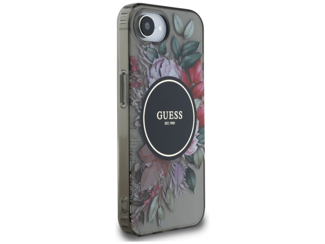 Capa Guess IML Flowers MagSafe para iPhone 16e - Preta