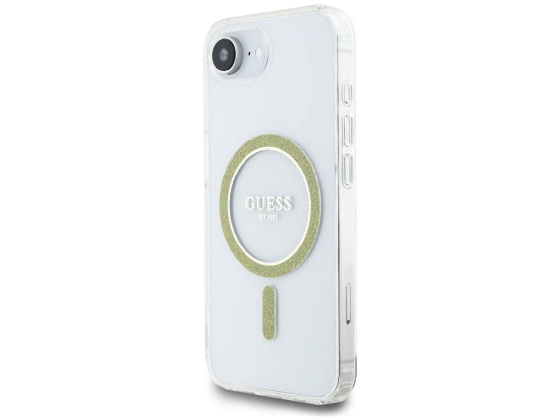 Capa Guess IML Glitter Circle MagSafe para iPhone 16e - Transparente
