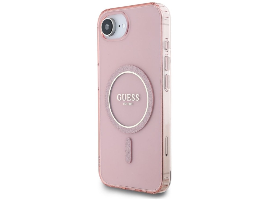 Capa Guess IML Glitter Circle MagSafe para iPhone 16e - rosa
