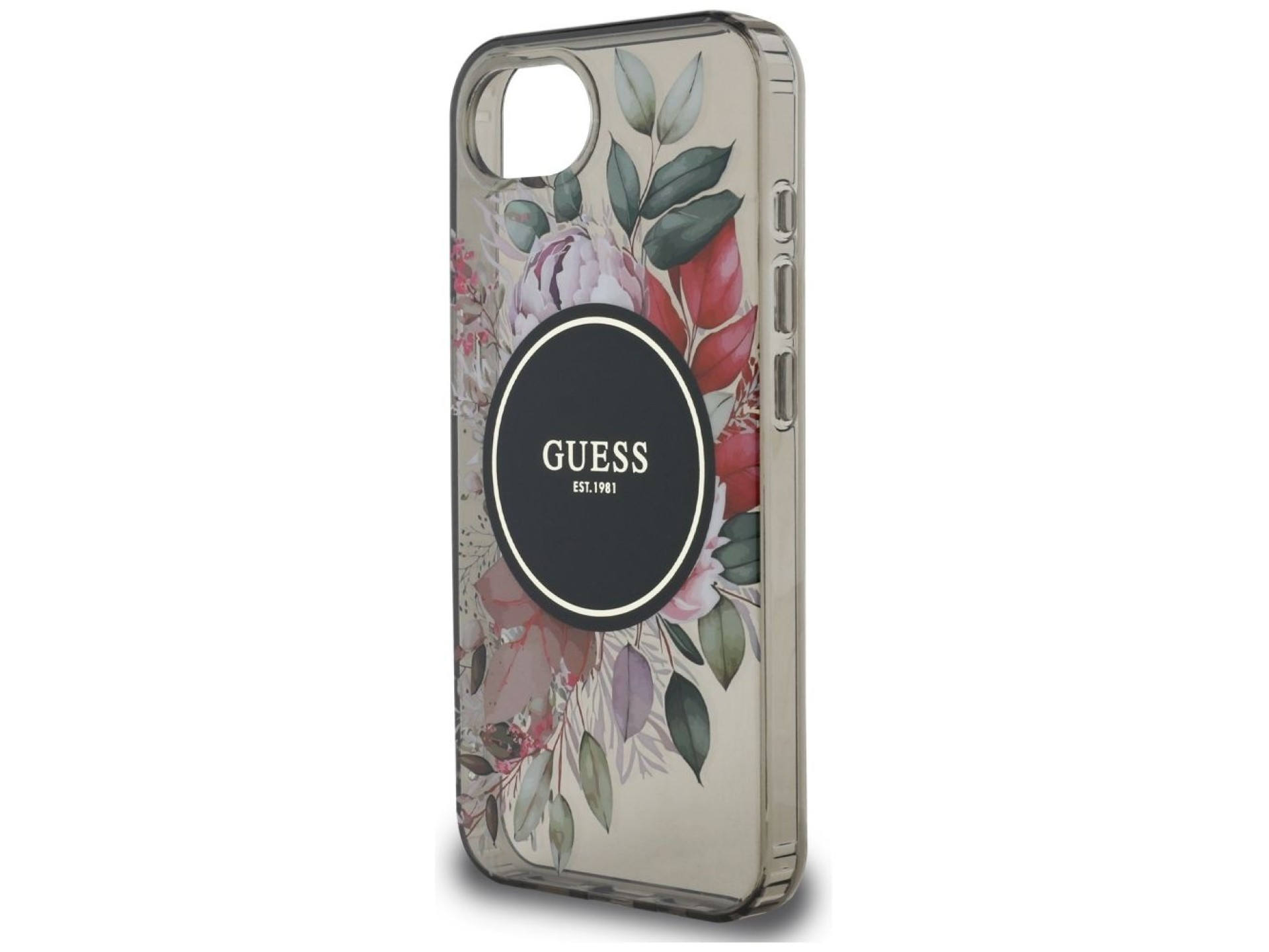 Capa Guess IML Flowers MagSafe para iPhone 16e - Preta
