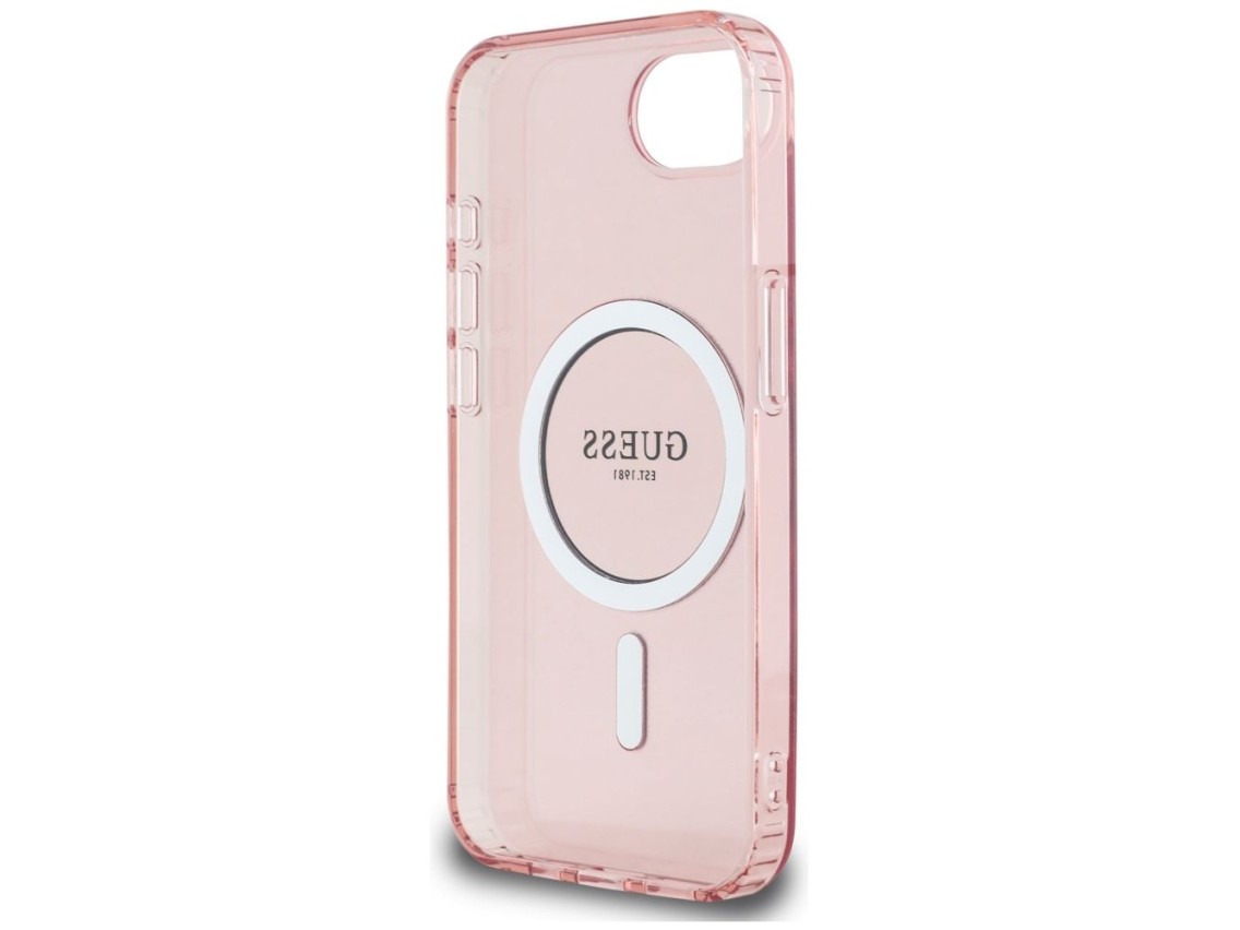 Capa Guess IML Glitter Circle MagSafe para iPhone 16e - rosa