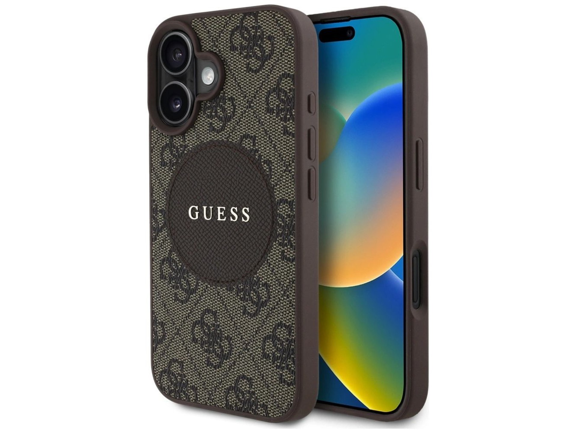Guess 4G Circle Classic Logo MagSafe case for iPhone 16 - brown