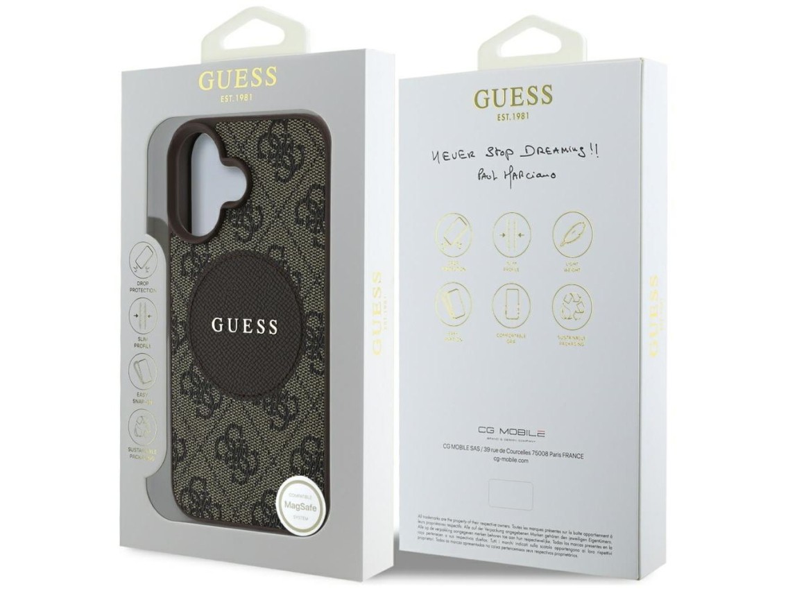 Guess 4G Circle Classic Logo MagSafe case for iPhone 16 - brown