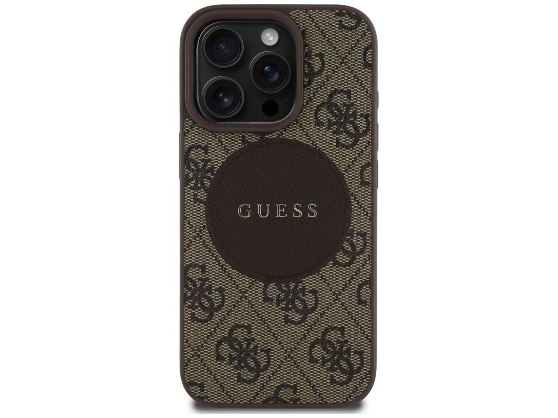 Funda Guess 4G Circle Classic Logo MagSafe para iPhone 16 Pro Max - marrón