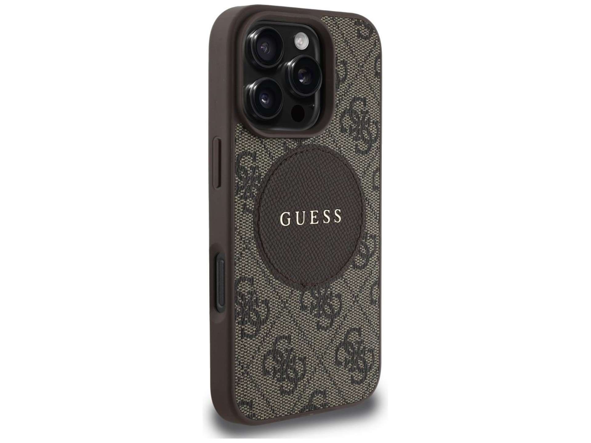 Funda Guess 4G Circle Classic Logo MagSafe para iPhone 16 Pro Max - marrón