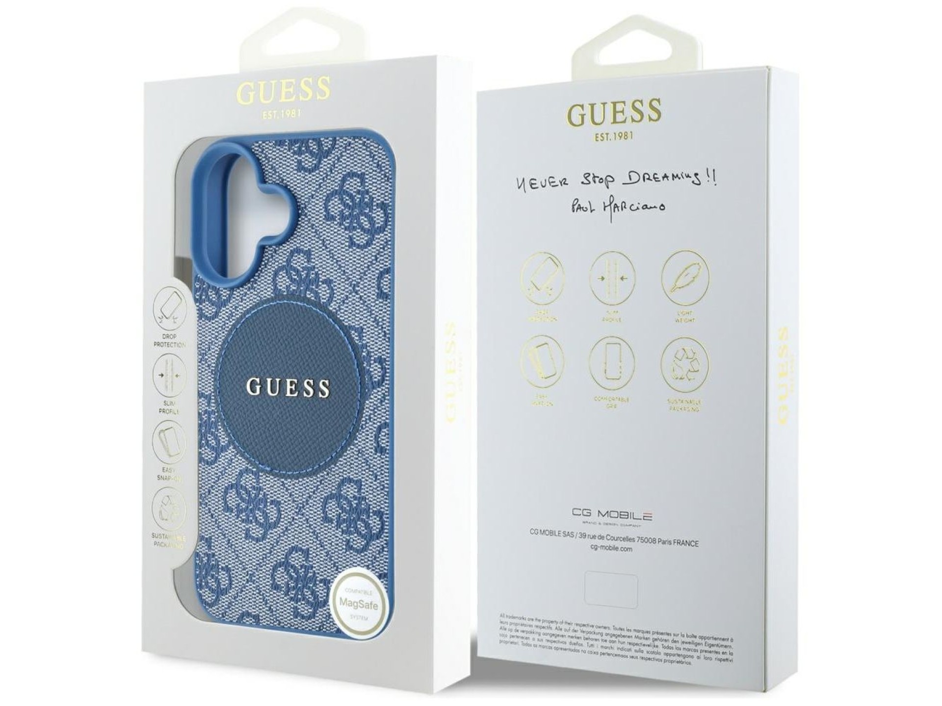 Funda Guess 4G Circle Classic Logo MagSafe para iPhone 16 - azul