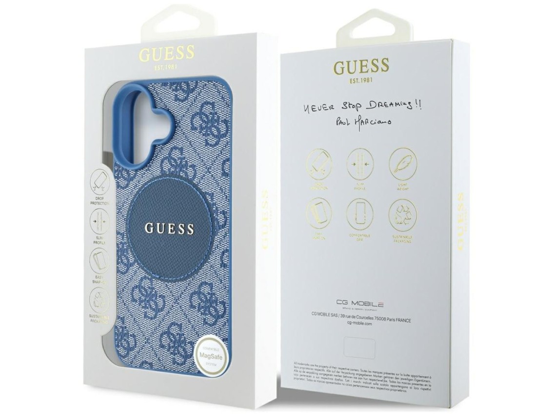 Funda Guess 4G Circle Classic Logo MagSafe para iPhone 16 - azul