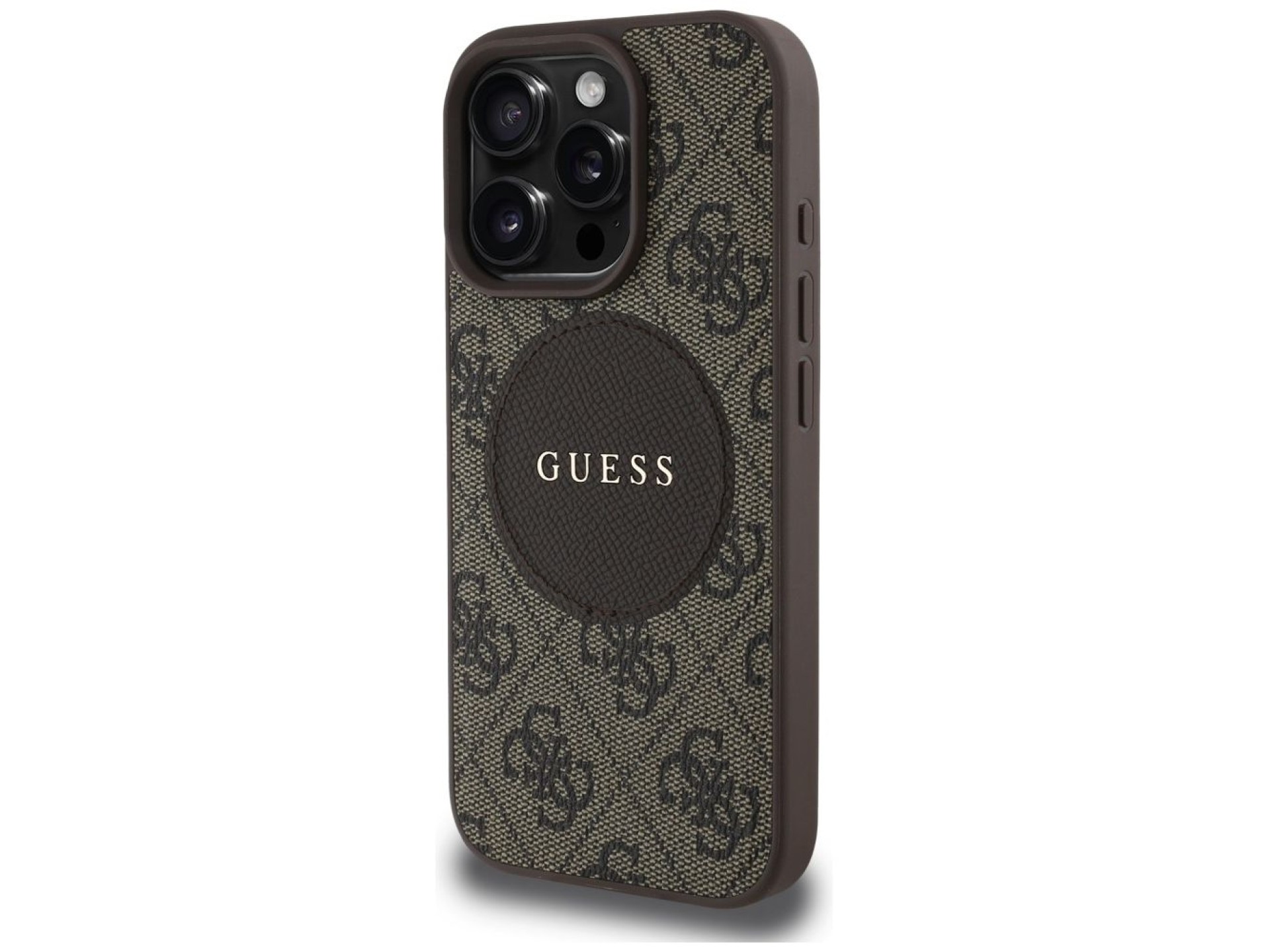 Funda Guess 4G Circle Classic Logo MagSafe para iPhone 16 Pro Max - marrón