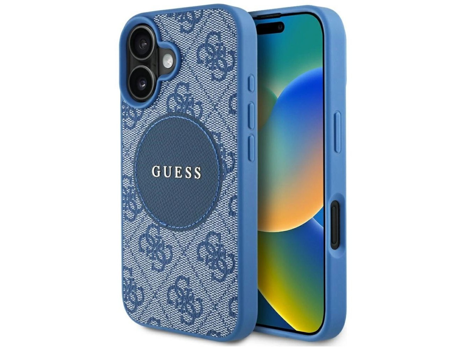 Funda Guess 4G Circle Classic Logo MagSafe para iPhone 16 - azul