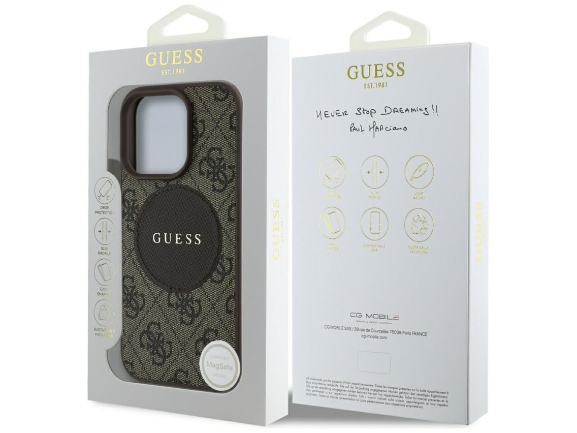 Funda Guess 4G Circle Classic Logo MagSafe para iPhone 16 Pro Max - marrón
