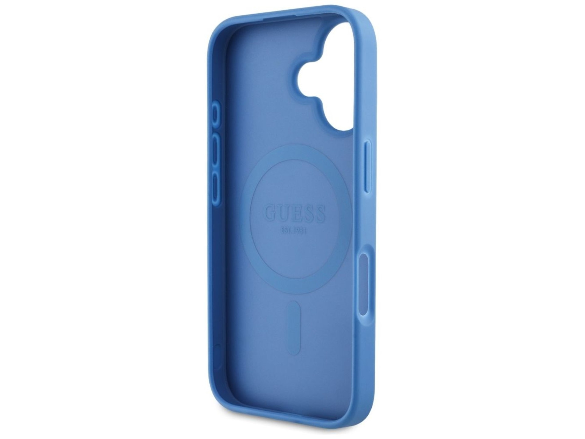 Funda Guess 4G Circle Classic Logo MagSafe para iPhone 16 - azul