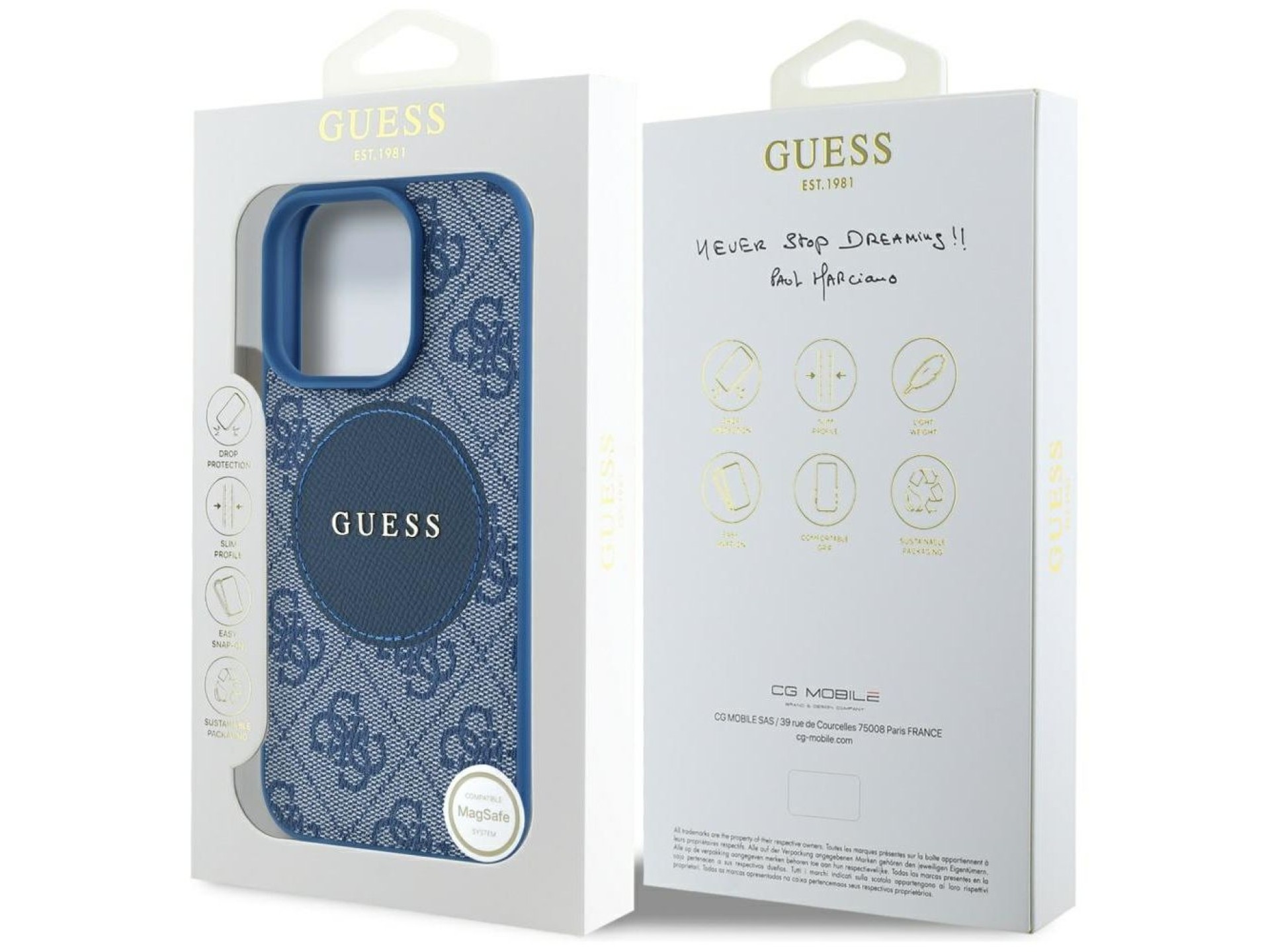 Capa Guess 4G Circle Classic Logo MagSafe para iPhone 16 Pro Max - azul