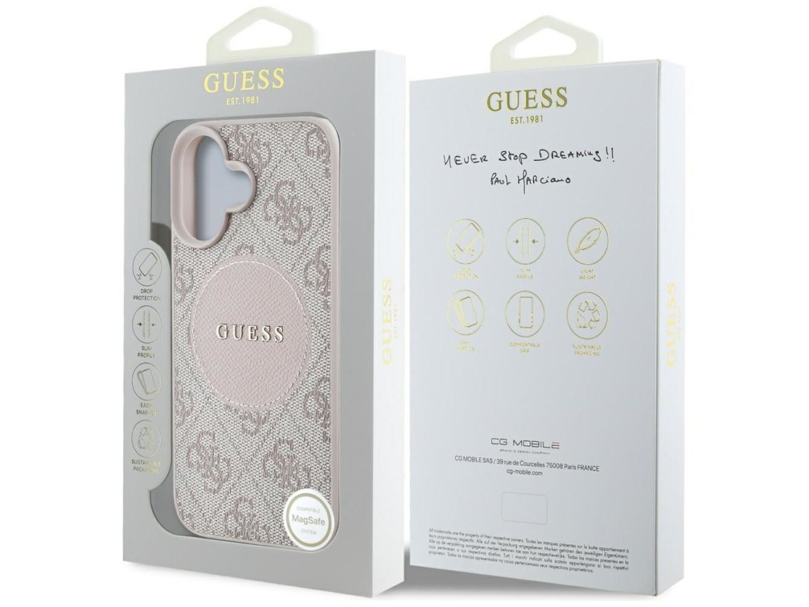 Guess 4G Circle Classic Logo MagSafe iPhone 16 Case - Pink