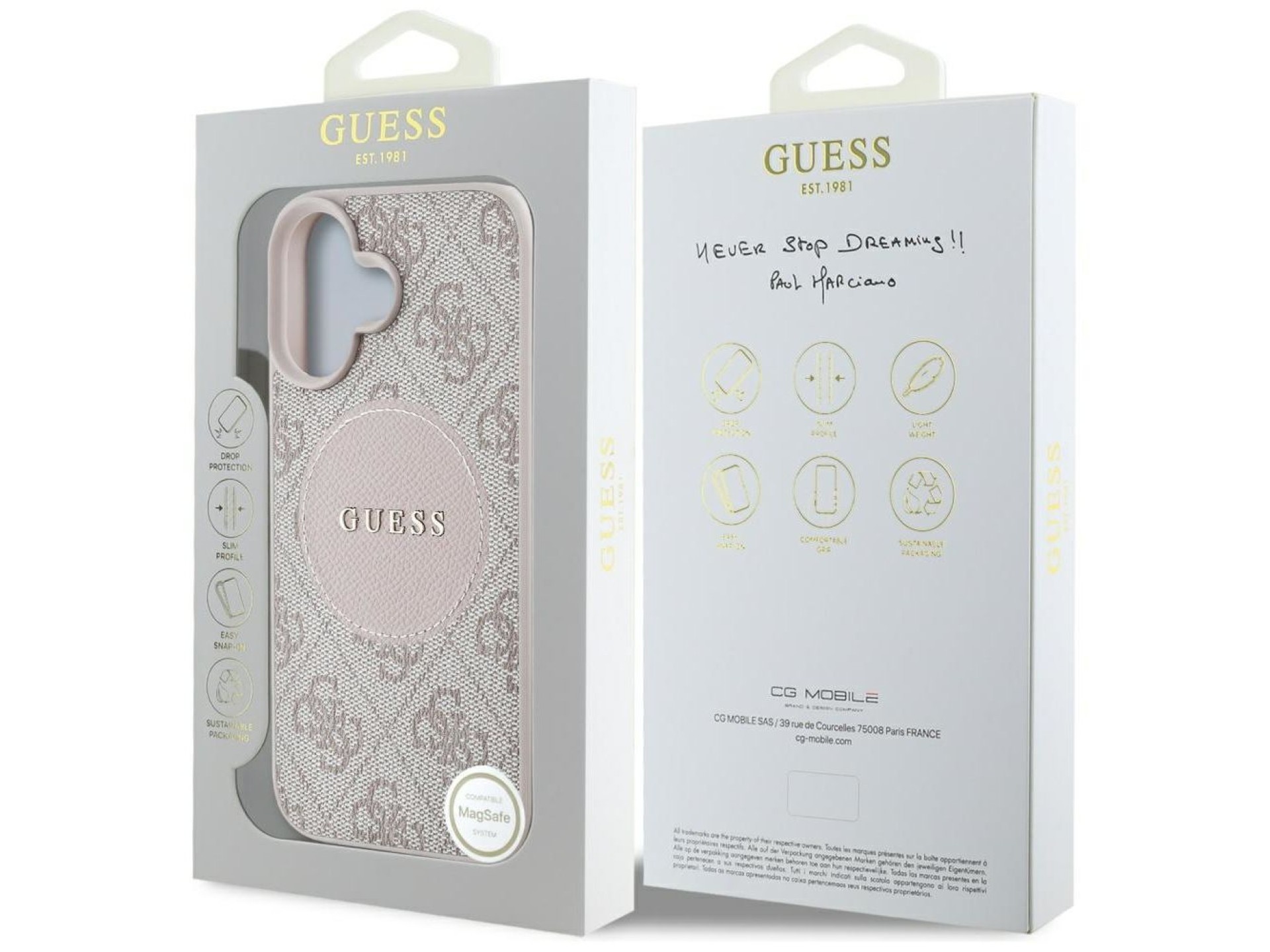 Guess 4G Circle Classic Logo MagSafe iPhone 16 Case - Pink