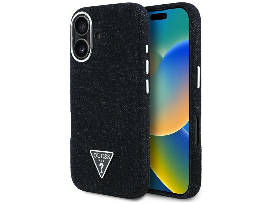Capa MagSafe Guess Denim Triangle Logo para iPhone 16 - preta