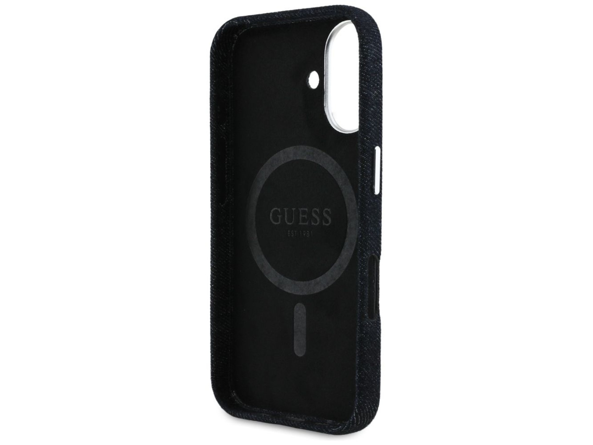 Capa MagSafe Guess Denim Triangle Logo para iPhone 16 - preta
