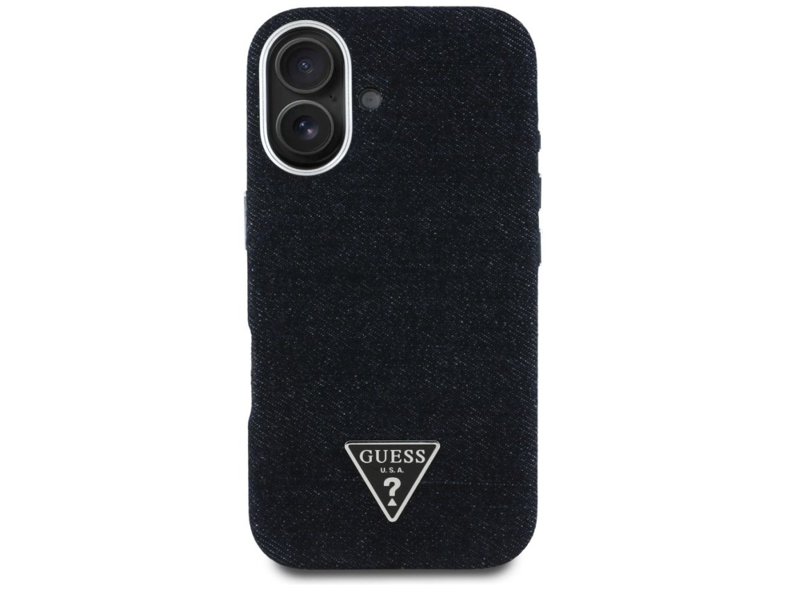Capa MagSafe Guess Denim Triangle Logo para iPhone 16 - preta