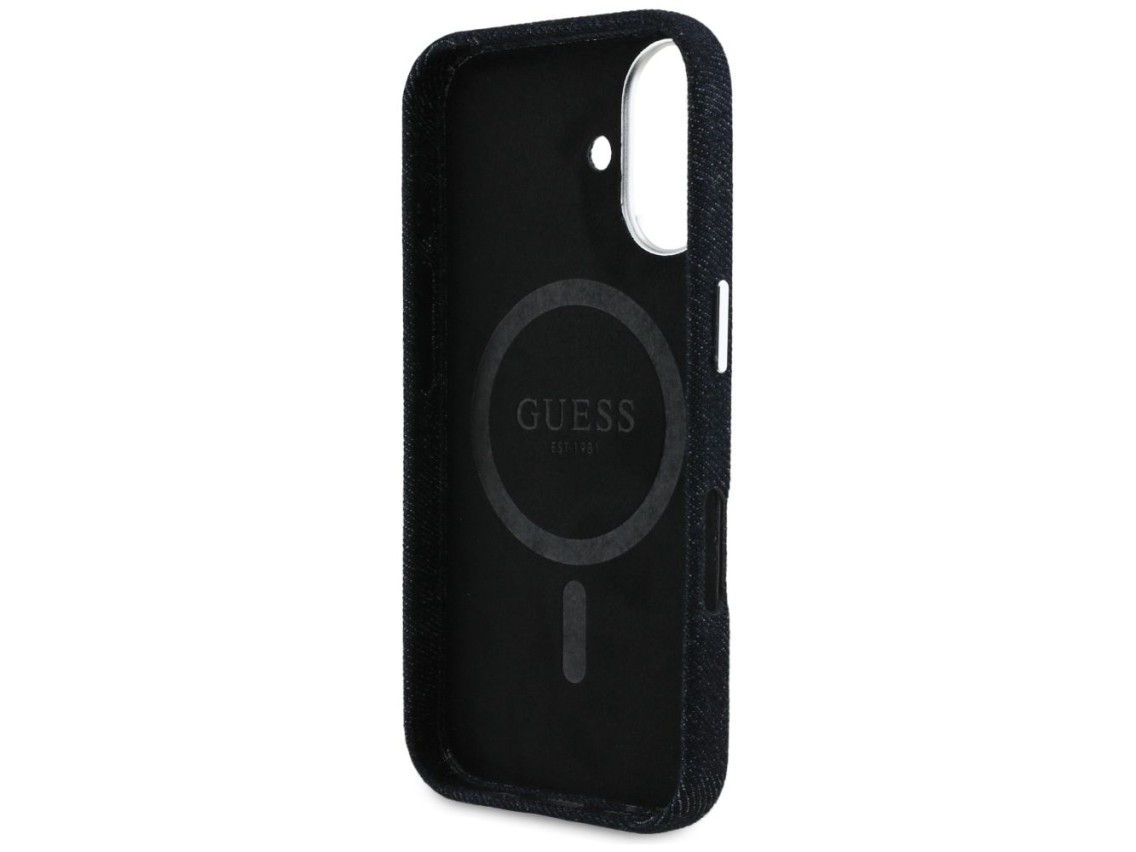 Capa MagSafe Guess Denim Triangle Logo para iPhone 16 - preta