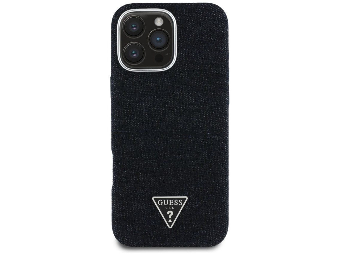 Capa Guess Denim Triangle Logo MagSafe para iPhone 16 Pro Max - Preta
