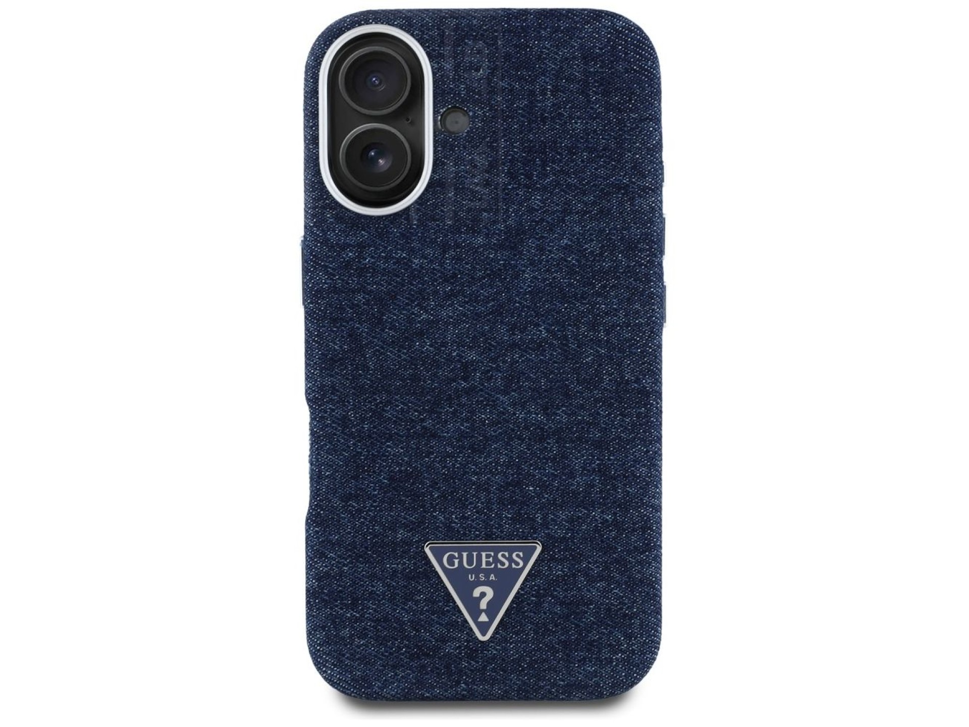 Funda Guess Denim Triangle Logo MagSafe para iPhone 16 - Azul