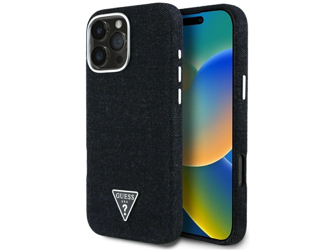 Capa Guess Denim Triangle Logo MagSafe para iPhone 16 Pro Max - Preta