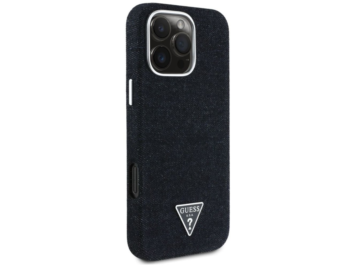 Capa Guess Denim Triangle Logo MagSafe para iPhone 16 Pro Max - Preta