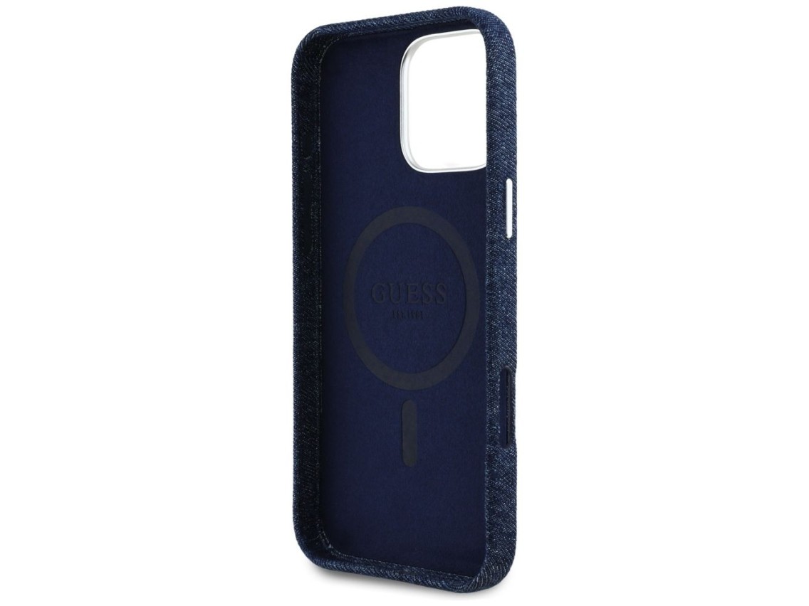 Capa Guess Denim Triangle Logo MagSafe para iPhone 16 Pro - Azul