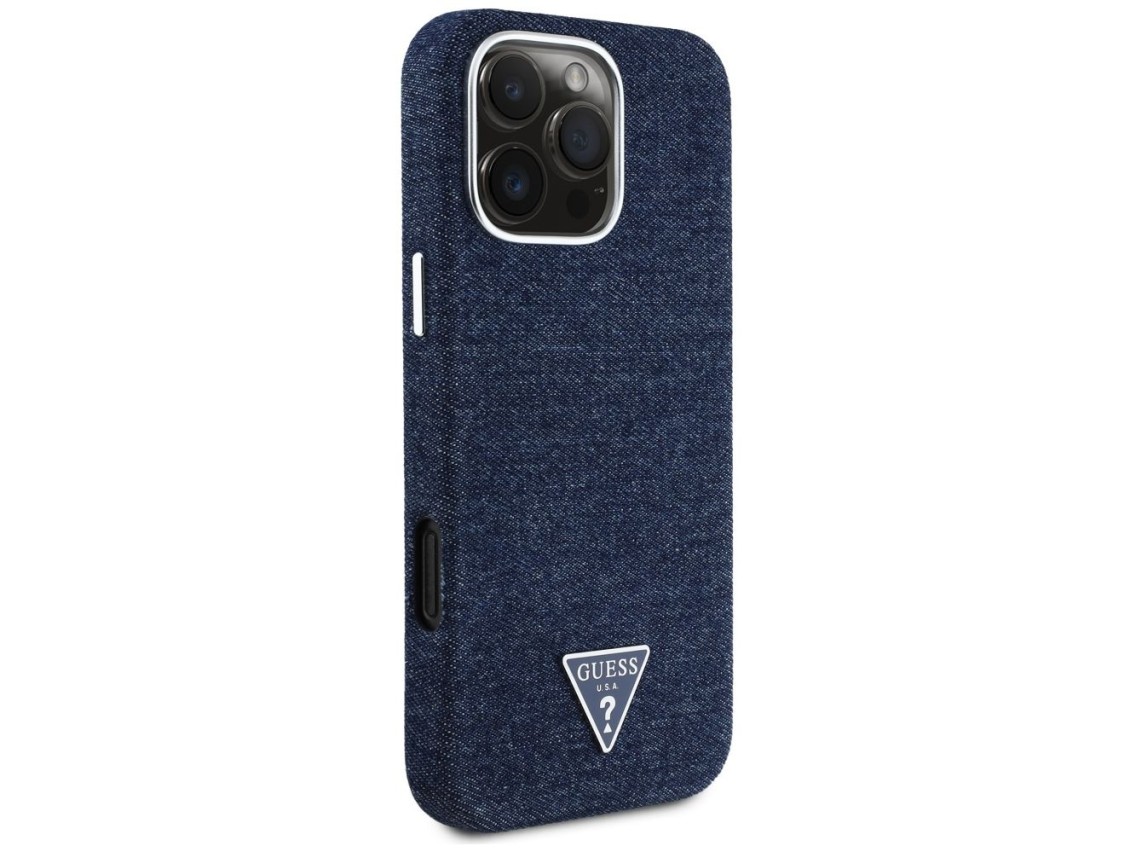 Capa Guess Denim Triangle Logo MagSafe para iPhone 16 Pro - Azul