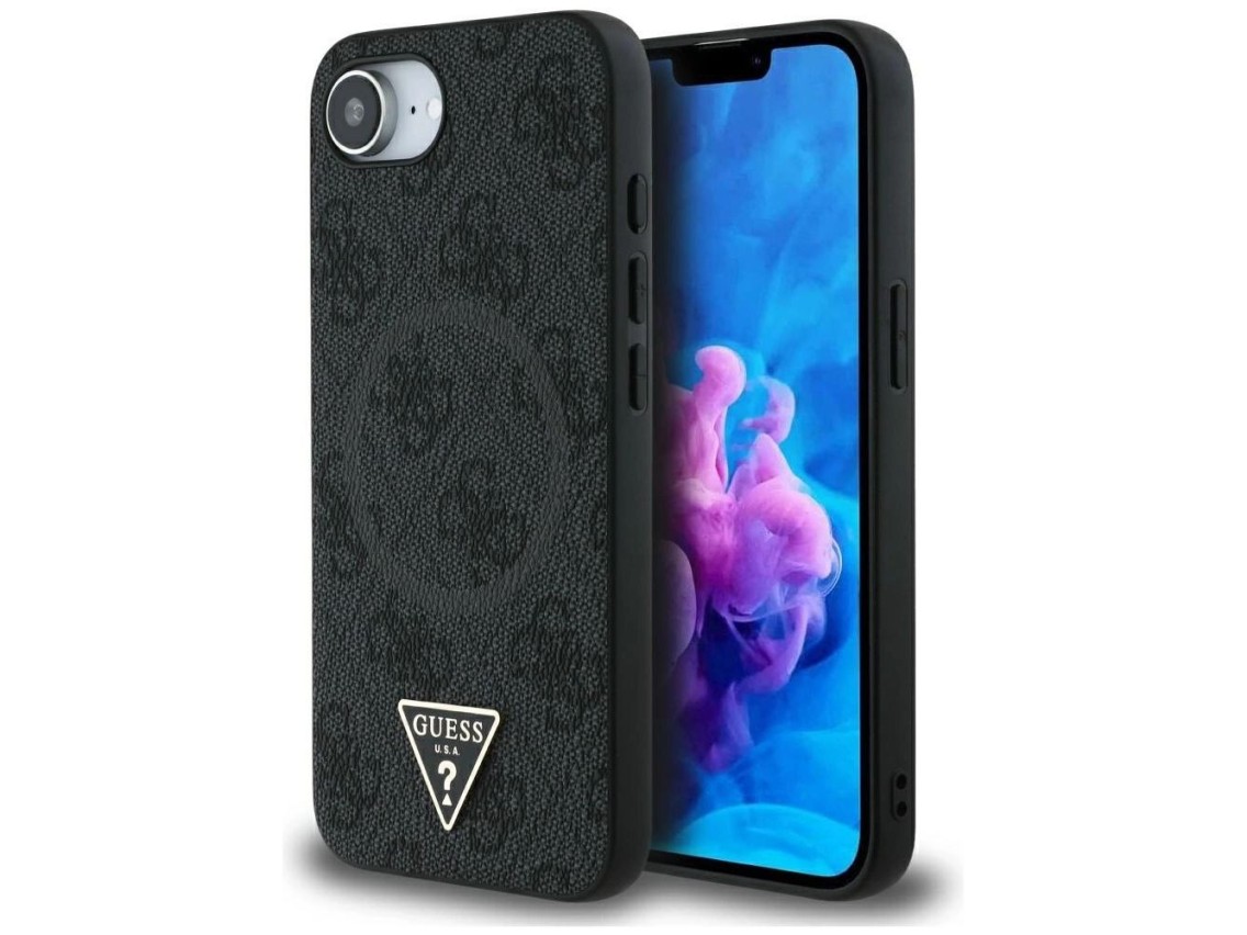 Funda Guess 4G Ring Triangle Logo MagSafe para iPhone 16e - negra