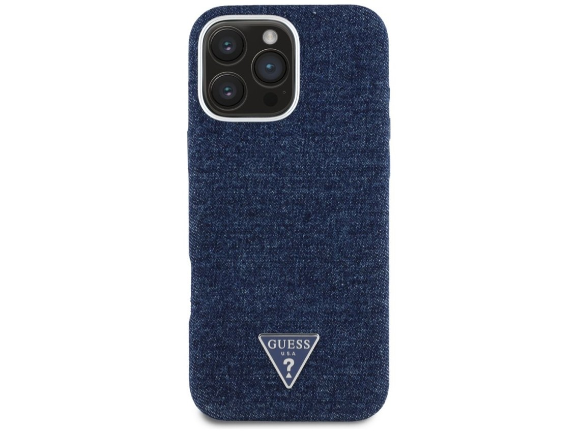 Capa Guess Denim Triangle Logo MagSafe para iPhone 16 Pro - Azul
