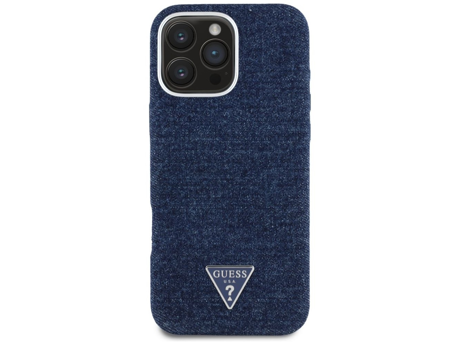 Capa Guess Denim Triangle Logo MagSafe para iPhone 16 Pro Max - Azul