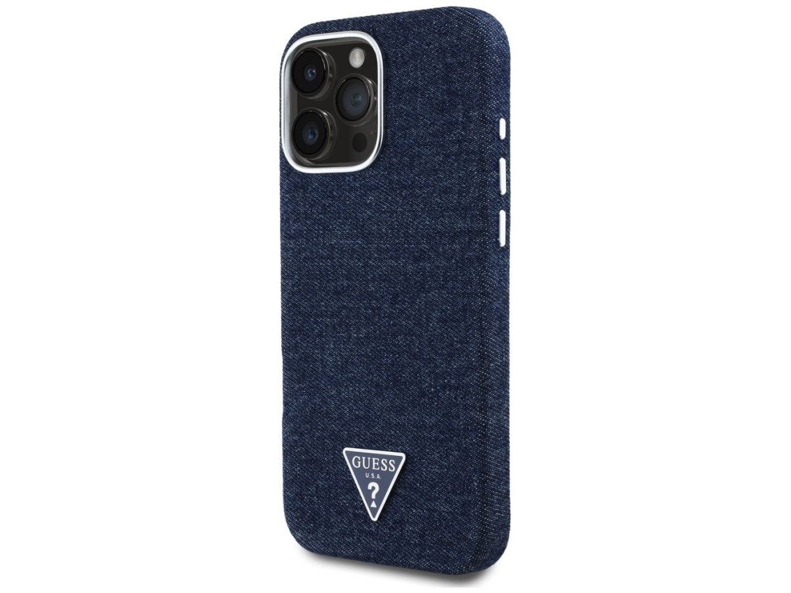 Capa Guess Denim Triangle Logo MagSafe para iPhone 16 Pro - Azul