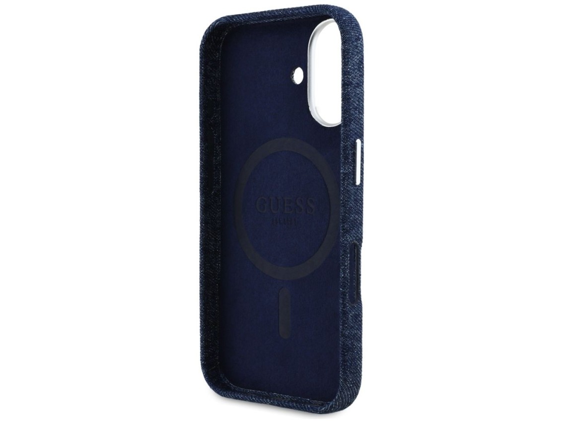 Funda Guess Denim Triangle Logo MagSafe para iPhone 16 - Azul