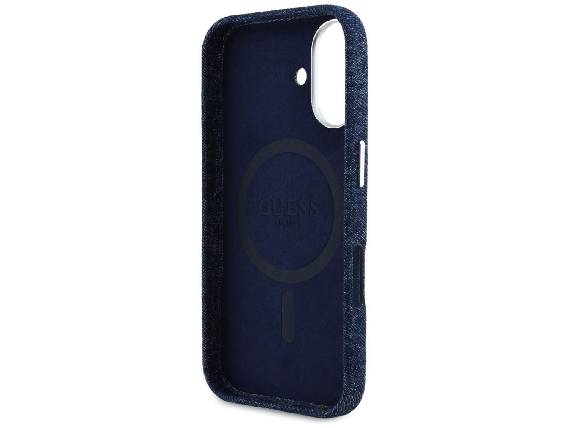 Funda Guess Denim Triangle Logo MagSafe para iPhone 16 - Azul