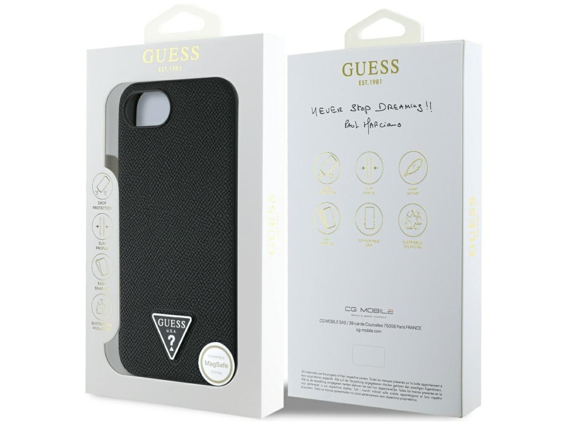 Capa MagSafe Guess com textura triangular para iPhone 16e - preta
