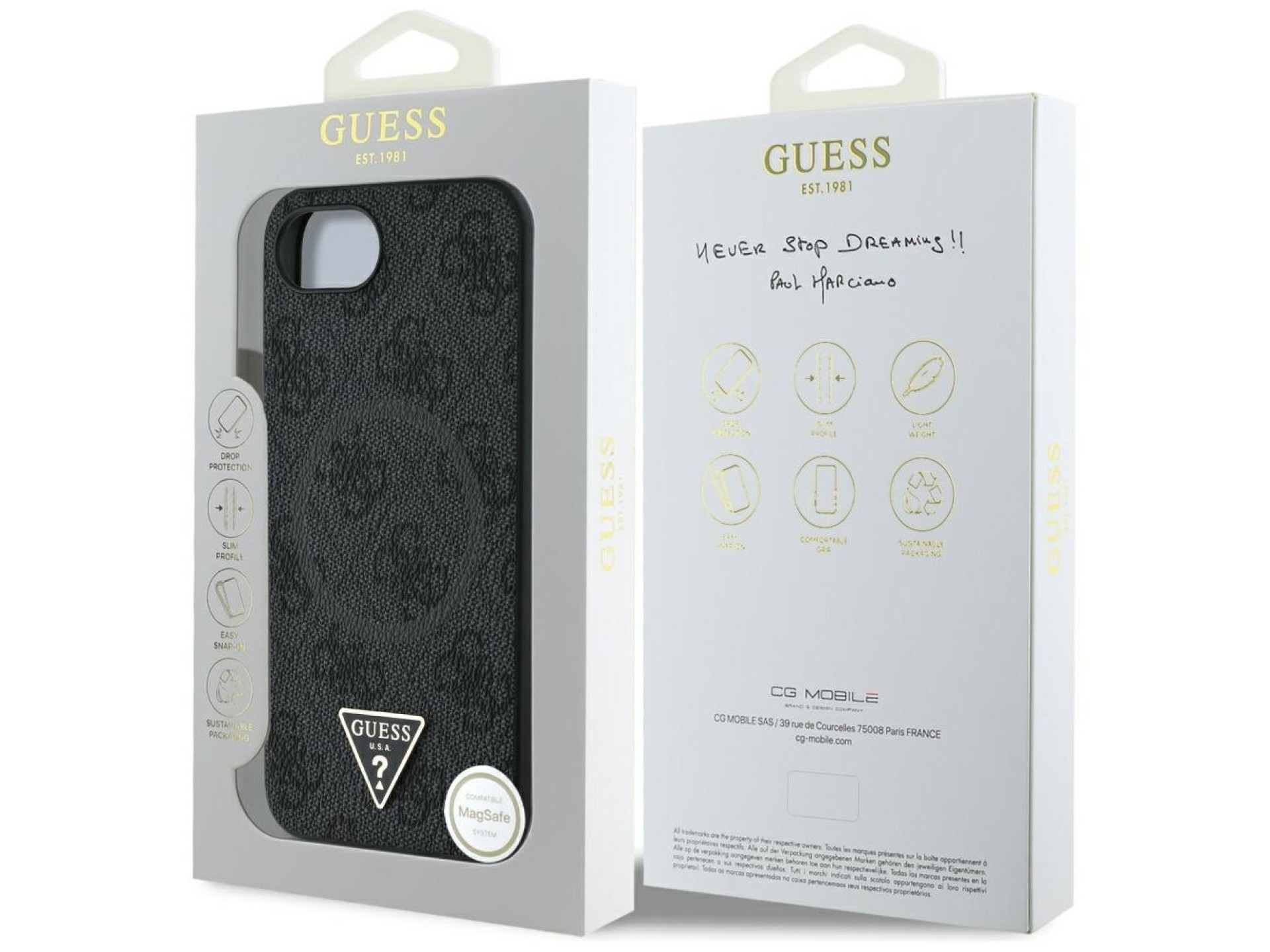 Funda Guess 4G Ring Triangle Logo MagSafe para iPhone 16e - negra