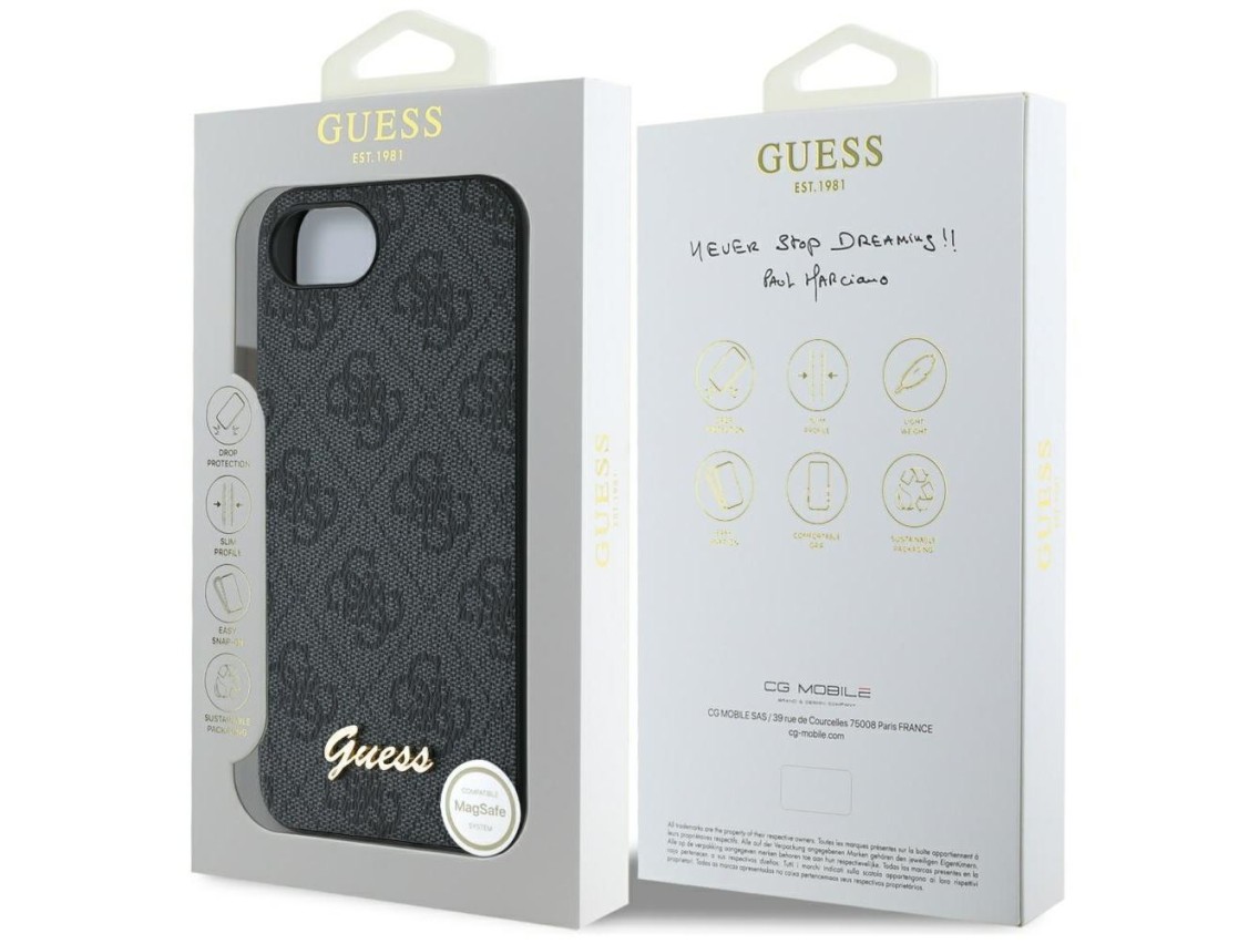 Funda Guess 4G Script Logo MagSafe para iPhone 16e - negra
