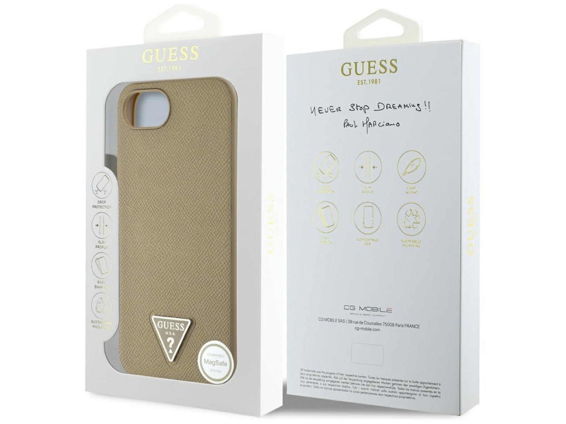 Capa MagSafe Guess com textura triangular para iPhone 16e - marrom