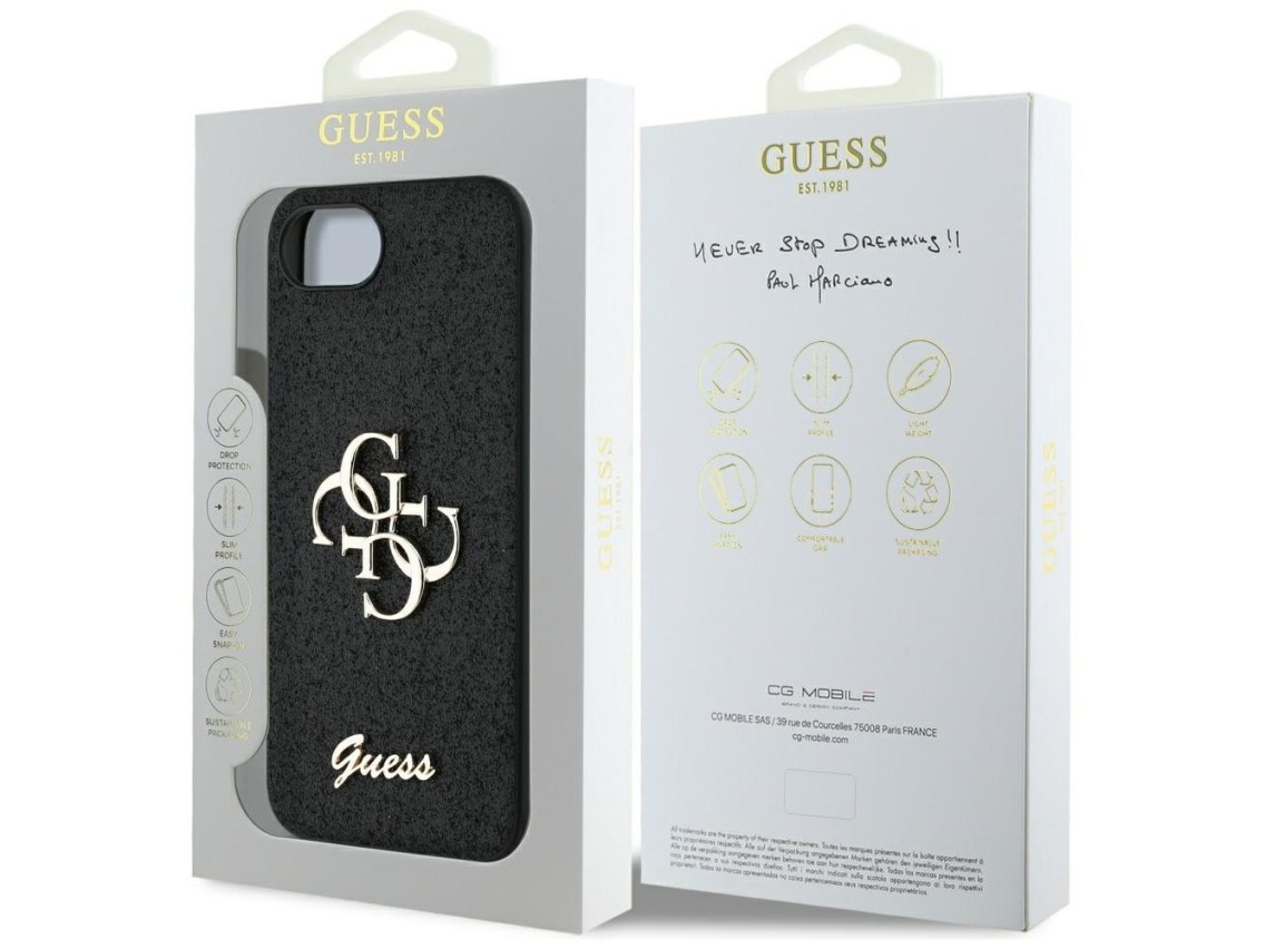 Guess Fixed Glitter Big 4G case for iPhone 16e - black